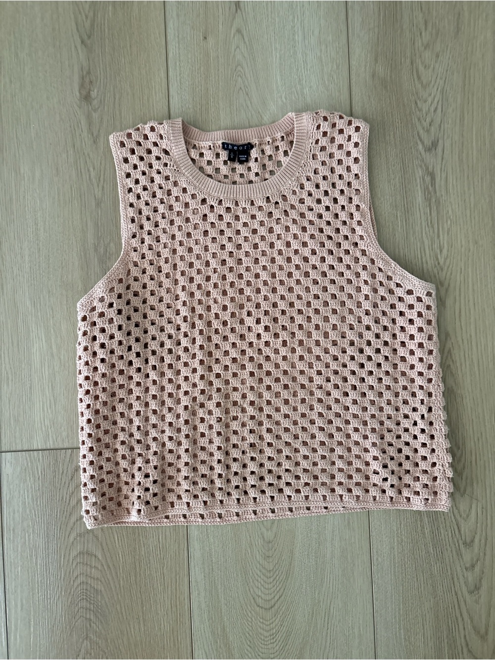 Theory Women’s Crochet Open Knit Sleeveless Sweater Tank Beige Size L
